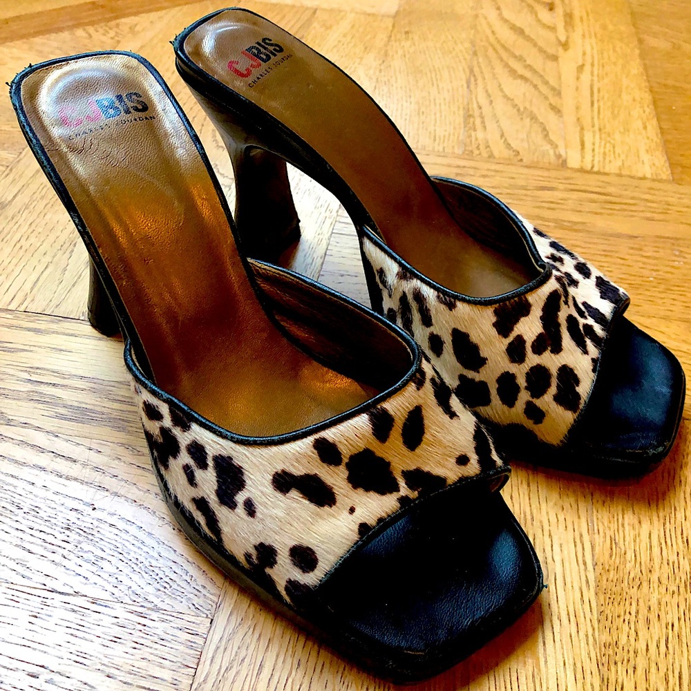 Leopard Print Ponyhair Slide Heels Size 7.5